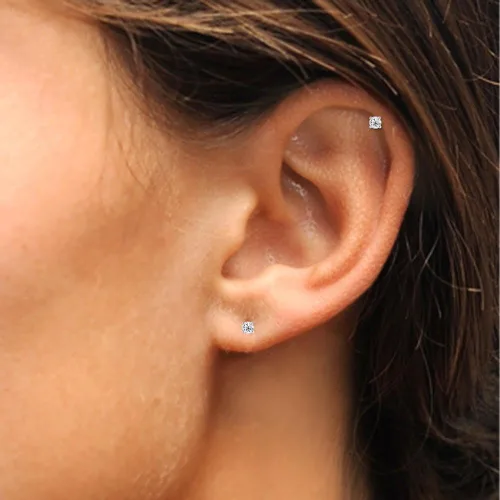 Miniatura 6 de Stud Earrings for Women Sterling Silver Cubic Zirconia Round Stud Pierced Tiny Cartilage 2mm CZ Earring Studs for Men Teens Girls Single or
