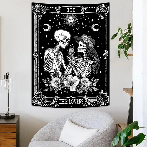 Miniatura 4 de Kanuyee Tapiz de Esqueleto de los Amantes Tapiz Gótico para Dormitorio Tapices de Cartas del Tarot Góticas para Colgar en la Pared Decoración El