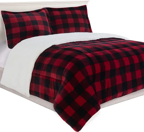 Miniatura 12 de Juego de edredón de 3 piezas Elegant Comfort con diseño de búfalo y cuadro de cabaña, lujoso, peso pesado, para todas las estaciones, con respaldo