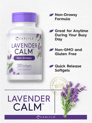 Miniatura 3 de Carlyle Pastillas de lavanda 80 mg 120 cápsulas de gel suave Fórmula calma y sin somnolencia Suplemento sin OMG y sin gluten