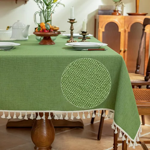 Miniatura 12 de AmHoo Mantel de mezcla de lino, mantel rectangular de 7.12 oz/m² con costuras y borlas para cocina, comedor, boda, bufé, 55 x 55 pulgadas