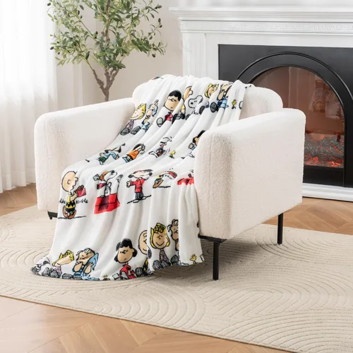 Berkshire VelvetLoft Peanuts Snoopy - Manta de felpa con bonito personaje, Peanuts Gang, manta (55 x 70 pulgadas)