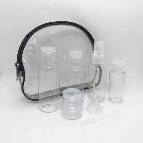 Miniatura 3 de Juego de 4 botellas de viaje con bolsa con cremallera para artículos de tocador, champú, acondicionador, loción, gel de baño, líquido a prueba