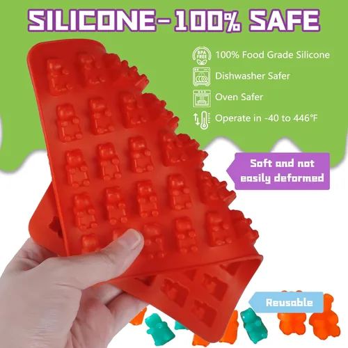 Miniatura 3 de Dos tamaños diferentes de moldes de gomitas de oso, juego de 4 moldes antiadherentes de silicona para chocolate con 2 cuentagotas
