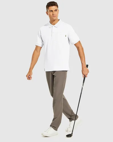 Miniatura 5 de MIER Men's Golf Polo Shirt with Pocket Short Sleeve Quick Dry Collared Work Casual Shirts UPF 50+ Performance Polyester