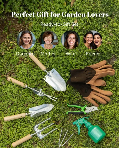 Miniatura 2 de VerdantVibes Juego de herramientas de jardín de 9 piezas, herramientas de mano de jardinería resistentes con agarres ergonómicos antideslizantes
