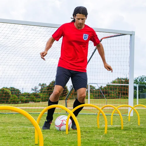 Miniatura 6 de Champion Sports Juego de arco de pases de fútbol, 12 arcos de entrenamiento duraderos con estacas y bolsa de transporte, porterías de fútbol