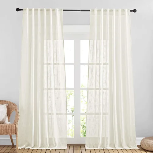 Miniatura 38 de NICETOWN Cortinas de lino semitraslúcidas para dormitorio, bolsillos para barra y pestaña trasera, tratamientos de ventana transparentes de lino