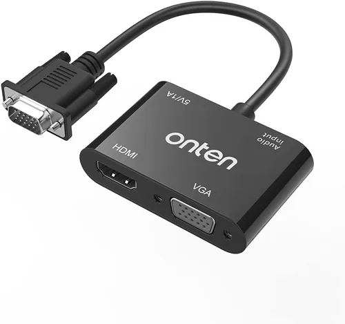 ONTEN Adaptador VGA a HDMI VGA, divisor VGA 1 VGA en HDMI VGA 2 salidas, adaptador VGA a HDMI VGA para computadora, computadora de escritorio,