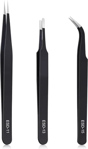Miniatura 8 de Kaverme 9 piezas juego de pinzas de precisión, pinzas antiestáticas mejoradas de acero inoxidable, para electrónica, soldadura, trabajo