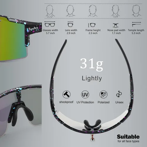 Miniatura 4 de BangLong Gafas de sol de ciclismo polarizadas deportivas para hombres y mujeres con 3 lentes intercambiables para correr gafas de béisbol