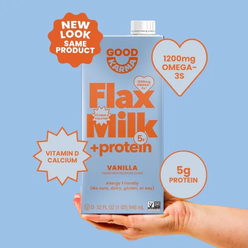 Miniatura 3 de Good Karma Leche de lino y vainilla + proteína, 32 onzas (paquete de 6), alternativa a la leche no láctea, a base de plantas con 0.28 oz de proteína