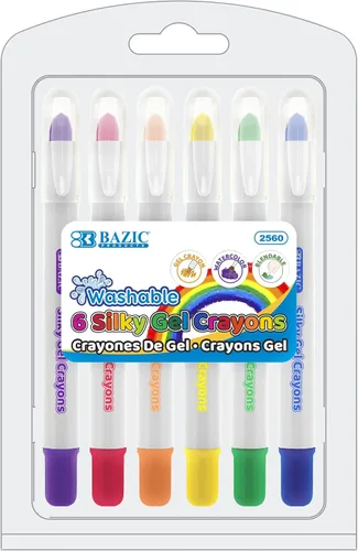 BAZIC PRODUCTS Crayones de gel sedosos de 6 colores, para colorear la escuela de niños, caja de 24