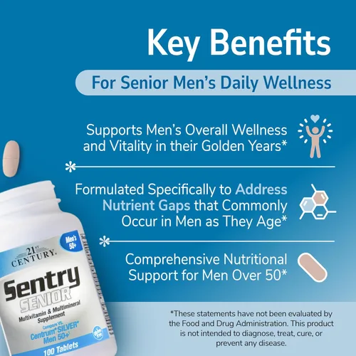 Miniatura 2 de 21st Century Sentry Senior Men 50Plus Tabletas, color blanco, sin perfume, 100