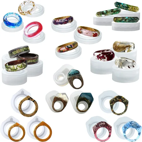 FUNSHOWCASE Molde de silicona en forma de anillo de resina para la elaboración de arcilla líquida, resina epoxi, fabricación de joyas, 24 unidades |
