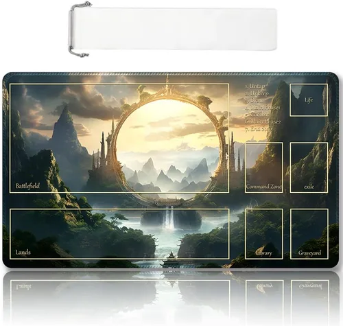 Miniatura 27 de Tapete de juego MTG cosido de alta calidad con zonas y parte trasera de goma antideslizante, tapete de juego TCG para MTG y otros juegos de cartas