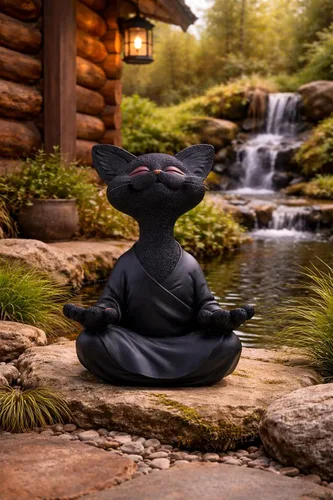 Miniatura 2 de JFSM INC. Estatua de Buda de jardín de gato feliz de 12 pulgadas, estatua de gato de resina para interiores y exteriores, escultura de animales