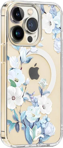 Miniatura 5 de Funda Magsafe para iPhone 12 Pro Max, diseño floral delgado a prueba de golpes duro PC+TPU parachoques flor mujeres cubierta magnética flor