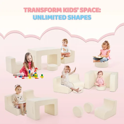 Miniatura 3 de JOYMOR Sofá modular de juegos para niños, juego de sofá de espuma de pana convertible de 6 piezas, fuerte de construcción para niños pequeños