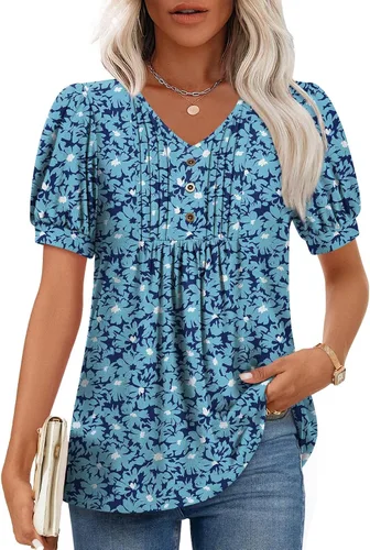 Miniatura 21 de Findsweet Blusas de túnica de verano para mujer, tops casuales y elegantes, manga corta, M-3XL