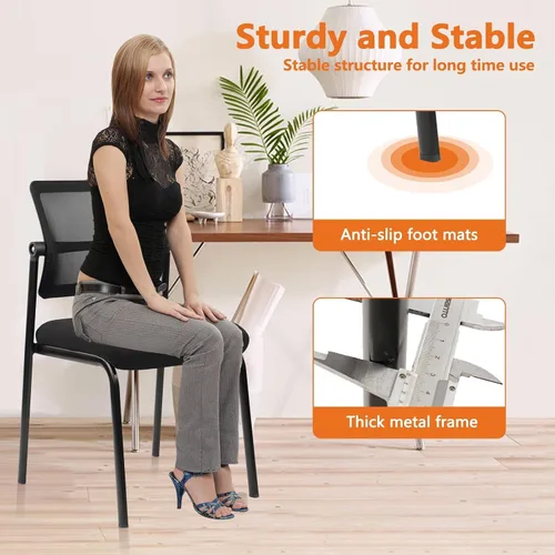 Miniatura 4 de CLATINA Silla de oficina apilable de malla con ruedas, sin brazos, silla apilable con soporte lumbar ergonómico, para conferencias, vestíbulo