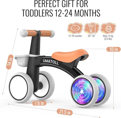 Miniatura 9 de Umatoll Juguetes de bicicleta de equilibrio para bebés de 1 año, asiento ajustable, regalos de cumpleaños para niños de 12 a 24 meses Negro