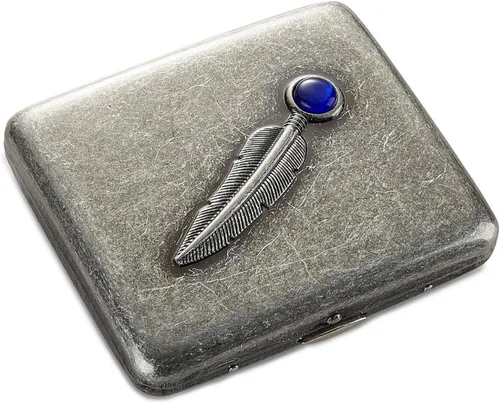 Funda de metal vintage – Estuche retro con exquisita pluma tallada y zafiro – Estuche de almacenamiento minimalista para mujeres y hombres,