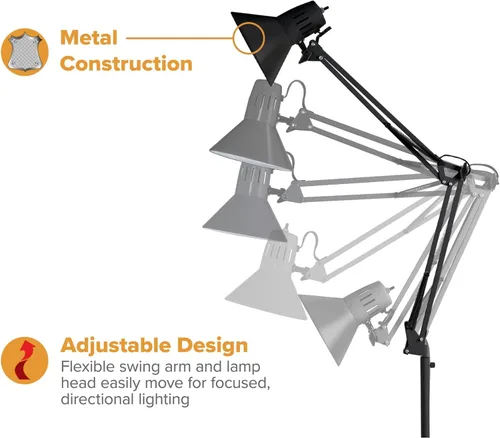 Miniatura 2 de Bostitch Office VLF100F Lámpara de Pie de Metal con Brazo Oscilante, 72" de Alto con Ajuste Multi-Articulación, Incluye Bombilla LED Reemplazable