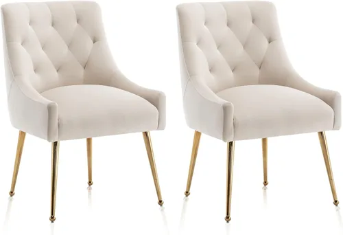 Juego de 2 sillas de comedor, sillas de comedor modernas de terciopelo con patas doradas, elegantes sillas decorativas acolchadas para recepción,