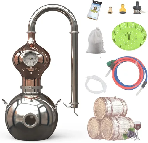 HOOLOO Kit de destilador D15 para uso doméstico, kit de fabricación de acero inoxidable 304 con termómetro, aceite esencial de hidrosol, alcohol,