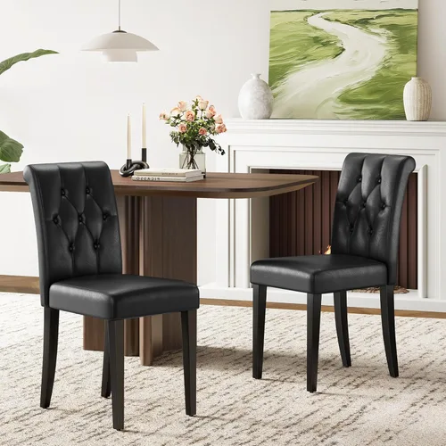 Miniatura 12 de Welzona - Juego de 4 sillas tapizadas para comedor, estilo Parsons, con botones, con patas de madera maciza, silla moderna de tela para Negro