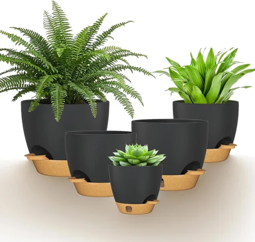 Miniatura 17 de 8/7/6.5/6/5.5/5 Inch Self Watering Pots for Indoor Outdoor Plants, Set of 6 Large Plastic Planters with Visual Water Window, Drainage Holes &