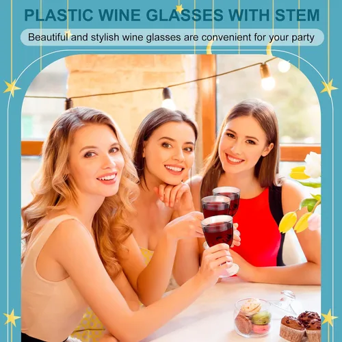 Miniatura 6 de Didaey 48 copas de vino de plástico desechables de 6 onzas, copas de vino para fiestas, vasos de plástico duro con tallo apilables para copas