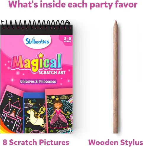 Miniatura 3 de Skillmatics Suministros de fiesta (Paquete de 15) - Juego de arte mágico de rascar para niños, unicornios y princesas, bolsa de regalo rosa