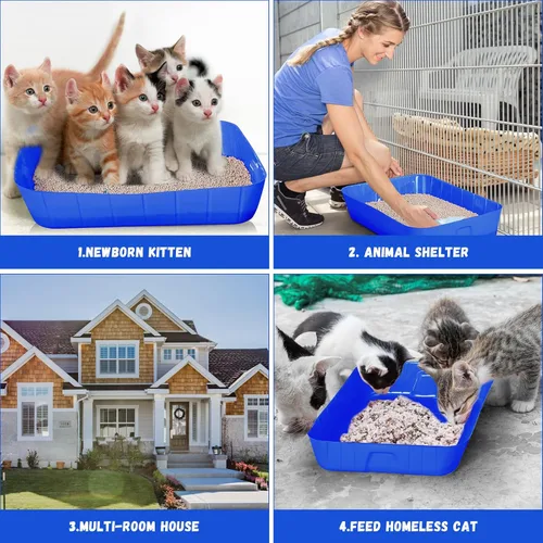 Miniatura 5 de Bokon Caja de arena desechable de 25 unidades para gatos, bandeja de arena desechable grande para viajes al hogar, cajas de arena de plástico Azul