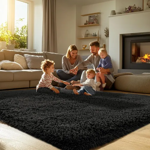 Miniatura 4 de Topmaxcs Alfombra de Área de Pelo Largo Negro para Dormitorio: 8x10 Alfombras de Área de Pelo Largo Esponjosas para Sala de Estar- Alfombras
