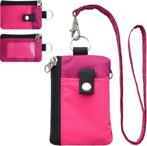 Cartera pequeña minimalista con bloqueo RFID con ventana de identificación, resistente al agua, con cremallera, con llavero de cordón, para