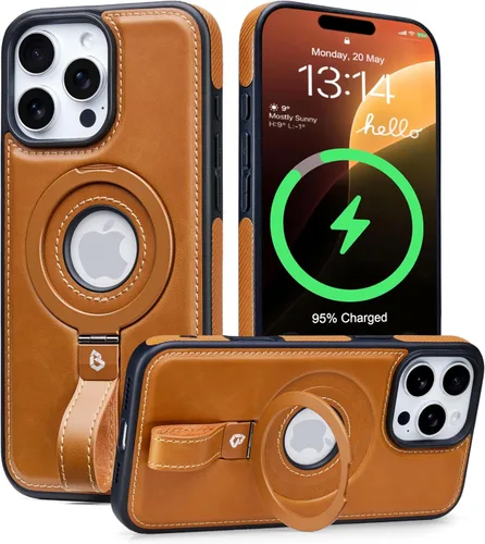 Miniatura 15 de Butaiga - Funda para iPhone 12 Pro Max con correa de cuero, soporte de anillo, color negro Finger Loop, Relieve Smartphone Pinky Strain