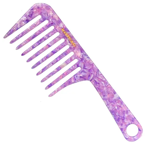 D1 | Peine de mango de dientes anchos para cabello rizado | Eleva, conserva el rizo, suaviza el cabello. Peine de acetato (morado brillante)