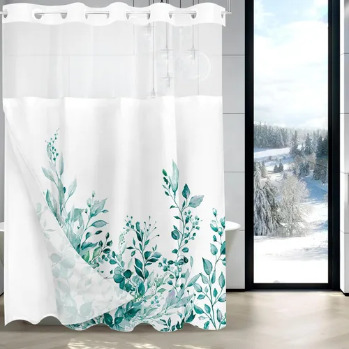 Miniatura 83 de Tititex Spun Sugar - Juego de cortinas de ducha de eucalipto azul claro, hojas de acuarela brillantes en la parte superior, decoración floral