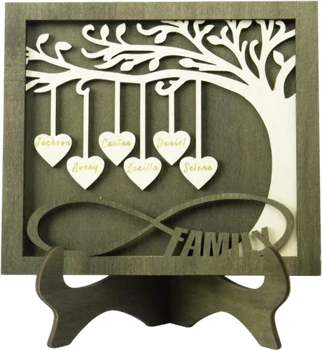 Miniatura 37 de Árbol genealógico con etiqueta de corazón, placas de madera grabadas personalizadas, regalos personalizados para madres, padres, escritorio, nombres