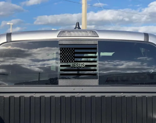 Miniatura 4 de Xinghe para Toyota Tacoma 2005-2023, calcomanías de la bandera estadounidense de Jesús para ventana trasera deslizante de camión, calcomanía