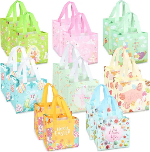 Miniatura 9 de Aviski 12 bolsas de caza de huevos de Pascua feliz, bolsa de regalo de huevo de zanahoria con asas, bolsas de regalo de Pascua, envoltura de regalos