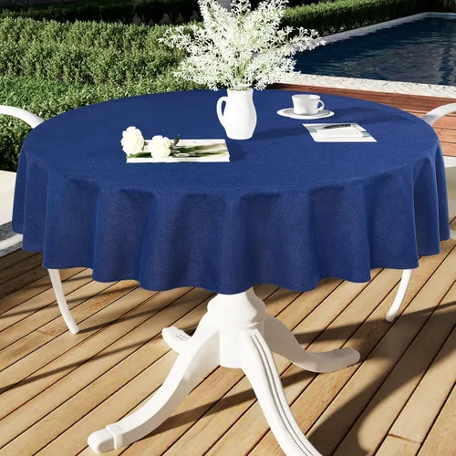 Miniatura 13 de Smiry Mantel redondo de lino sintético, mantel de tela de arpillera impermeable, fundas decorativas lavables para cocina, comedor, fiestas, 60 x 60