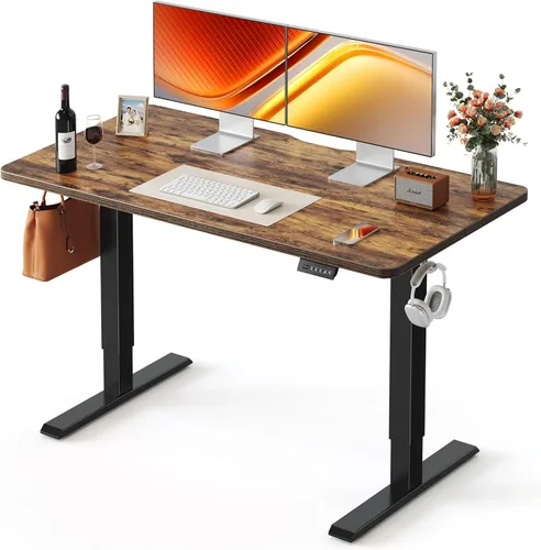 Miniatura 22 de FEZIBO Escritorio de pie, 48 × 24 pulgadas, altura eléctrica ajustable, para sentarse y ponerse de pie, escritorio de oficina para computadora