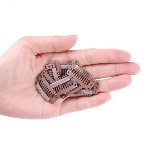 Miniatura 5 de YANTAISIYU 24 unids/lote 1.260 in 9-dientes Metal Hair Clip con goma Snap Clips para peluca Accesorios Clips (marrón claro)