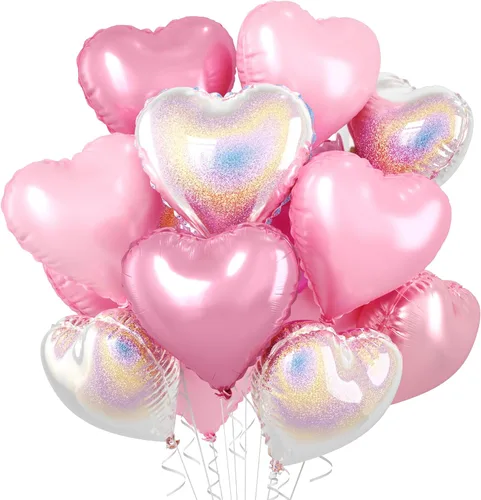 Miniatura 36 de Globos de corazón azul bebé, 10 piezas de globos en forma de corazón azul claro y blanco pastel, globos de papel de aluminio blanco arena crema