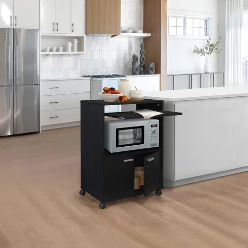 Miniatura 8 de Kings Brand Furniture Byron - Armario de microondas con almacenamiento y estante superior extraíble, carrito de almacenamiento de cocina de 2