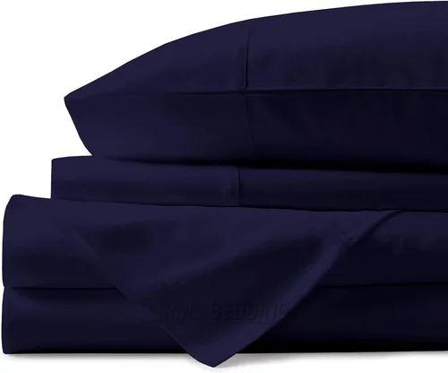 Miniatura 7 de Juego de sábanas de 4 piezas, algodón egipcio de 600 hilos, juego de ropa de cama de lujo que se adapta a bolsillos de hasta 18 pulgadas de Azul