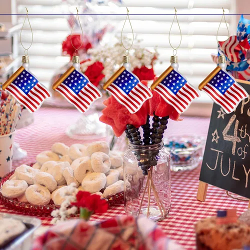 Miniatura 7 de Watayo 8 piezas de adornos de vidrio con bandera americana, adornos de bandera de vidrio soplado patriótico, banderas de EE. UU. del 4 de julio